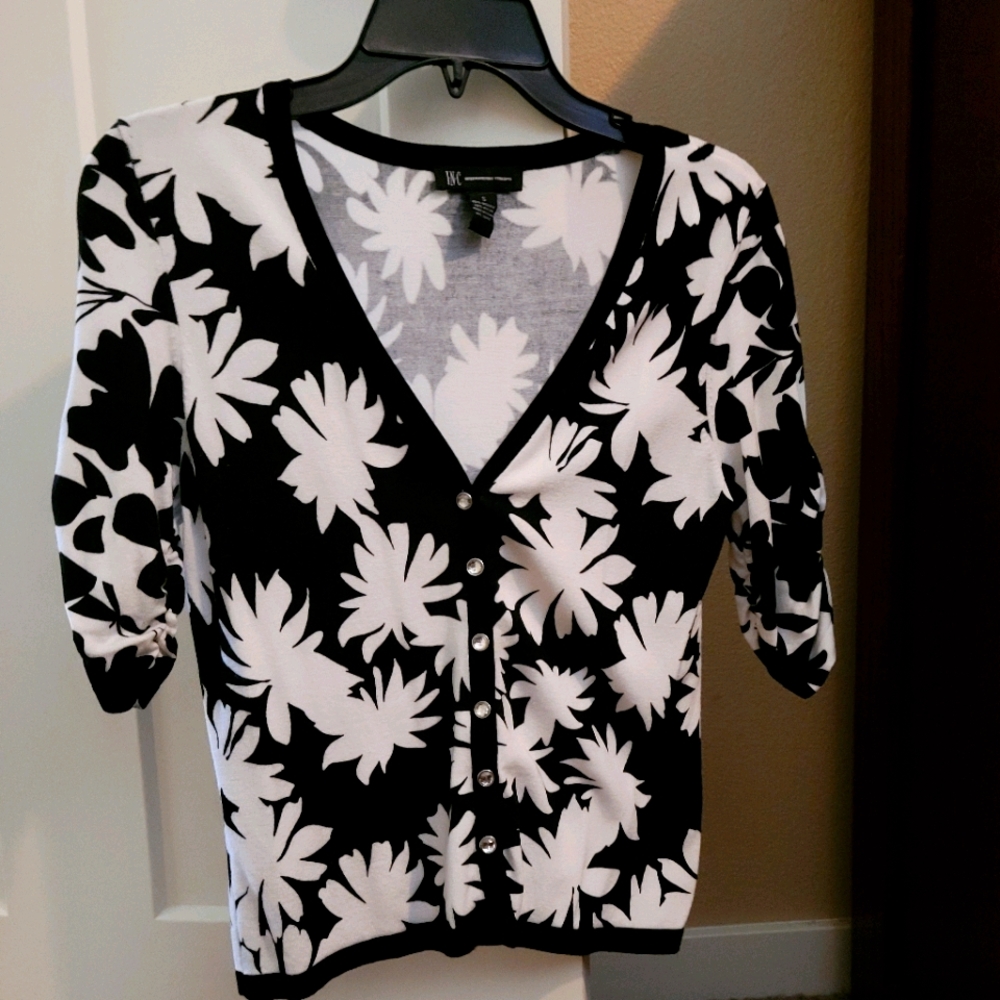 INC floral cardigan with crystal buttons